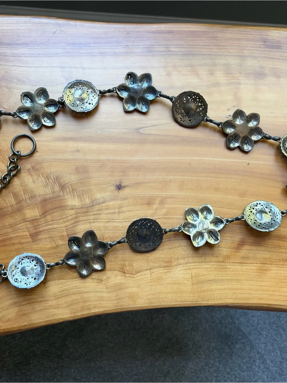 Floral Filigree Link Belt with Colored Stones
